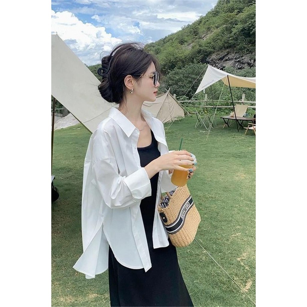【lxqy0009.th】 白色衬衫女夏季薄款小个子防晒衬衣外套开衫外搭上衣设计感小众White Shirt Women's Summer Thin Short Sunscreen Linin 【04