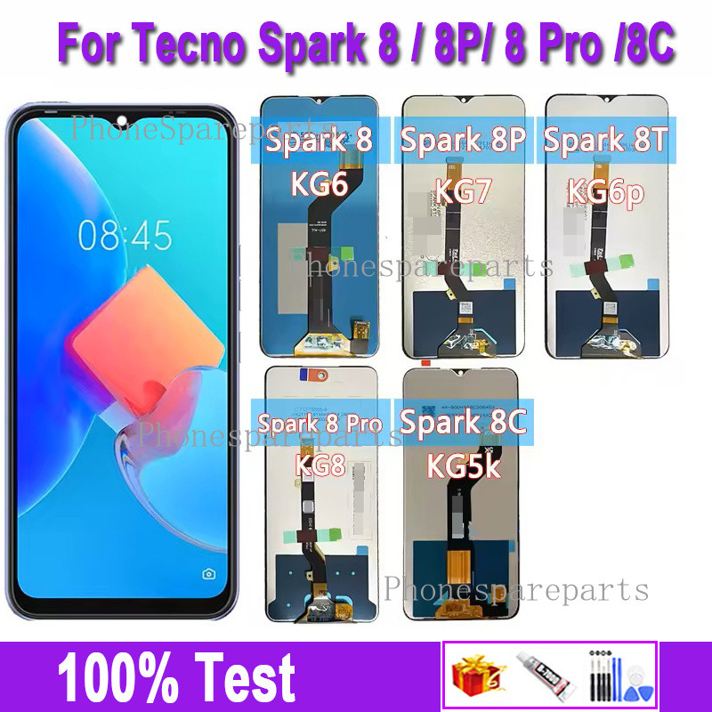 LCD ต้นฉบับสําหรับ Tecno Spark 8 /8C/8 P/8 T/8 Pro LCD KG6 KG5k KG6p KG7H KG8 จอแสดงผล Touch Screen 