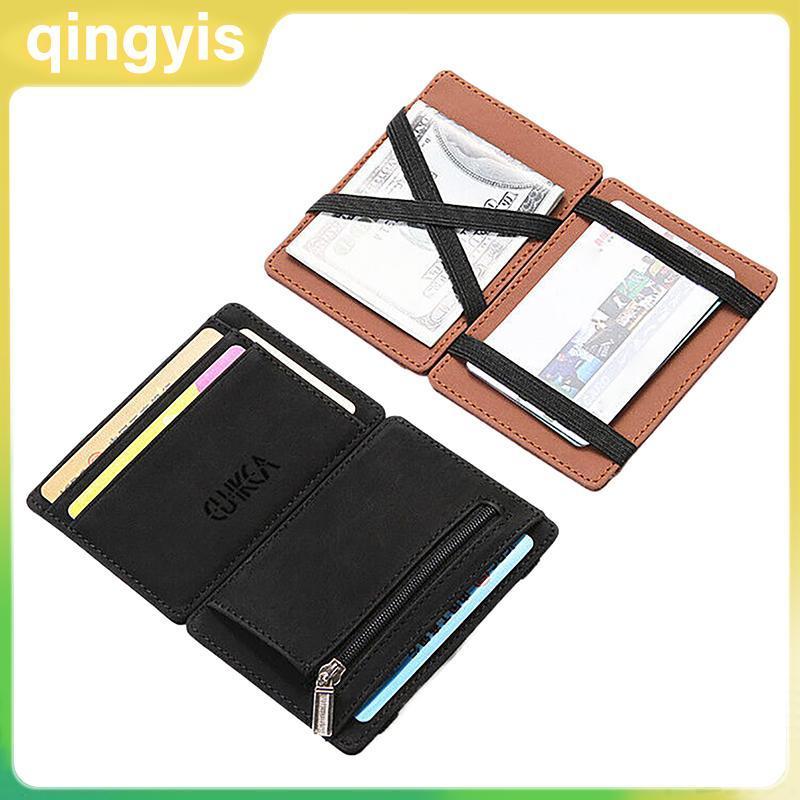 [qingyis] Flip Creative Mens Wallet PU Card Holder Mens Coin Purse Short Zipper Wallet Card Holder T