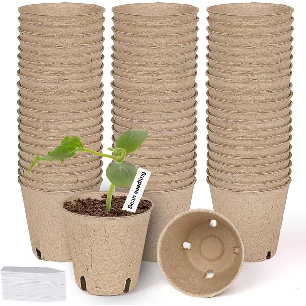 JNYONG 60 แพ็ค 3.15 นิ้ว Peat Pots, Biodegradable Pots สําหรับต้นกล้ามีรูระบายน้ํา, Garden Germinati