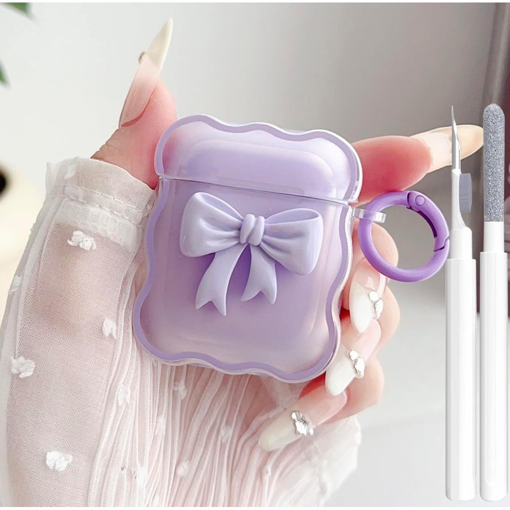น่ารัก AirPods 2/1 รุ่นเคสใส, Girly 3D Bow Design Soft TPU ป้องกันกันกระแทก Kawaii Apple iPod 2nd/1s