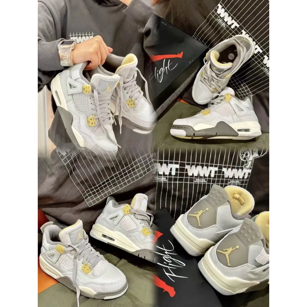 รองเท้าวิ่ง Air Jordan 4 สี Hot Lava White Cement และ Milk Tea White Cat สำหรับทั้งผู้ชายและผู้หญิง