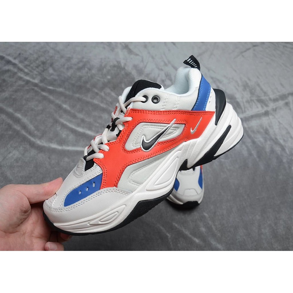 รองเท้าวิ่ง Monarch 4 M2K Tekno Retro สีขาว สีฟ้า และสีส้ม ไซส์ 36 - 45 สายรัดแบบครึ่งหน้า