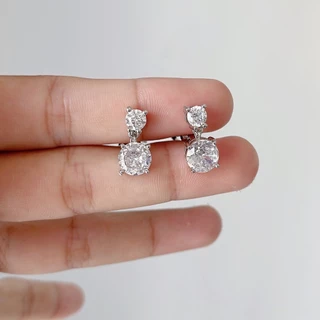 [หนีบ,เจาะ] ต่างหูออกงาน เจ้าสาว เพชร 2 ชั้น สวย เล่นแสง ยาว 16mm