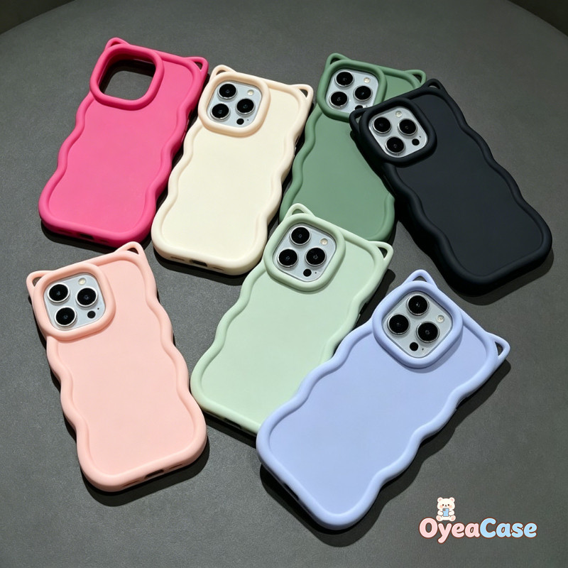 หูแมวน่ารัก 3D Wavy Edge สําหรับ Samsung Galaxy A73 A57 A56 A55 M55 F55 A54 A53 A52 A52S A51 A50 A50S A42 J7 Prime ฝาครอบ 6 สี Candy สีสัน Vibrant Soft