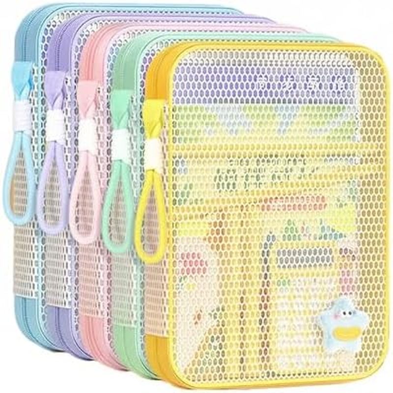 5 Pack 5 Colors, Hex Mesh Zipper Bag, Mesh File Bag Pouch, for Books A4 Documents Organizer, Buildin