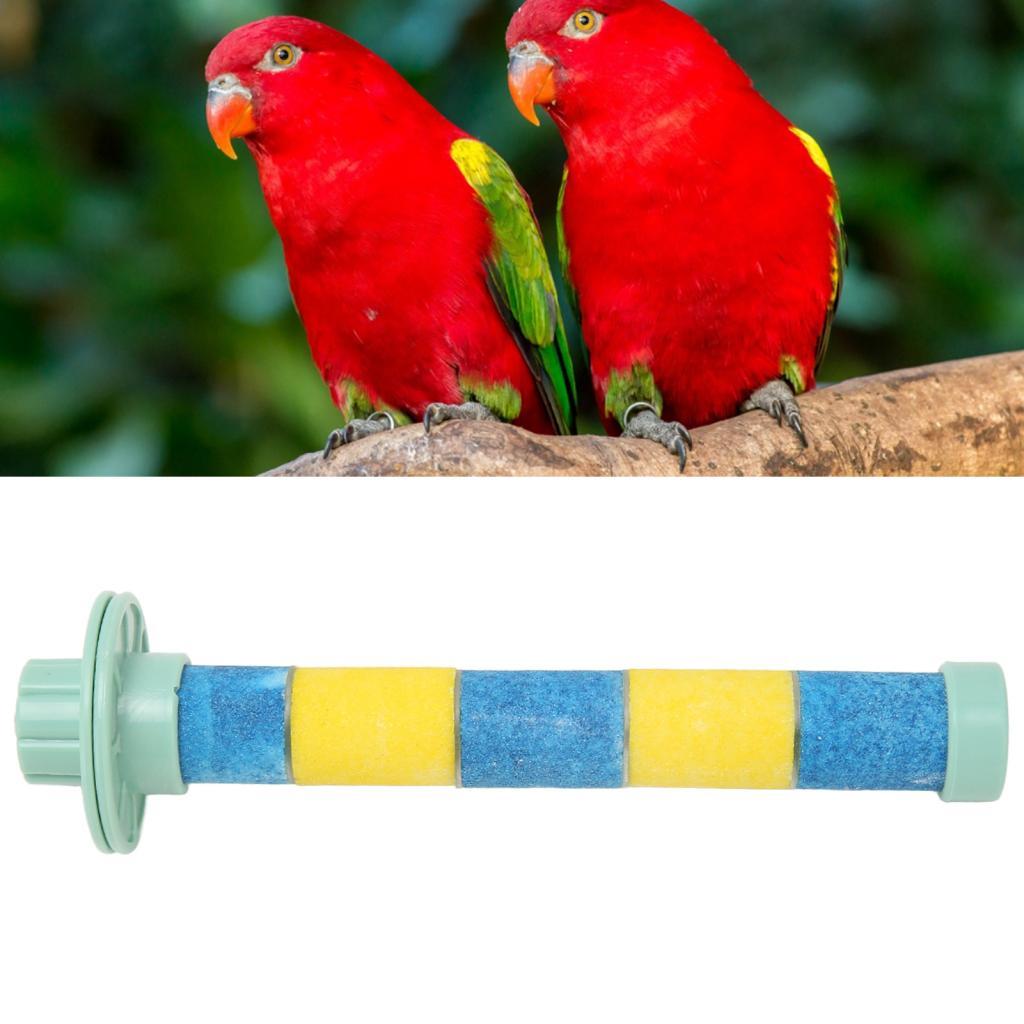 Henye Quartz Sand Perch Metal Core ทนทาน Pet Bird Cage Stand สําหรับ Budgies Cockatiels (สีฟ้าสีเหลื