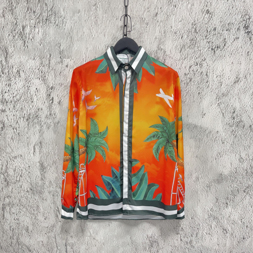 QZBU CASABLANCA Sunset Yellow Hawaiian Style Vacation Couple's Hawaiian Shirts