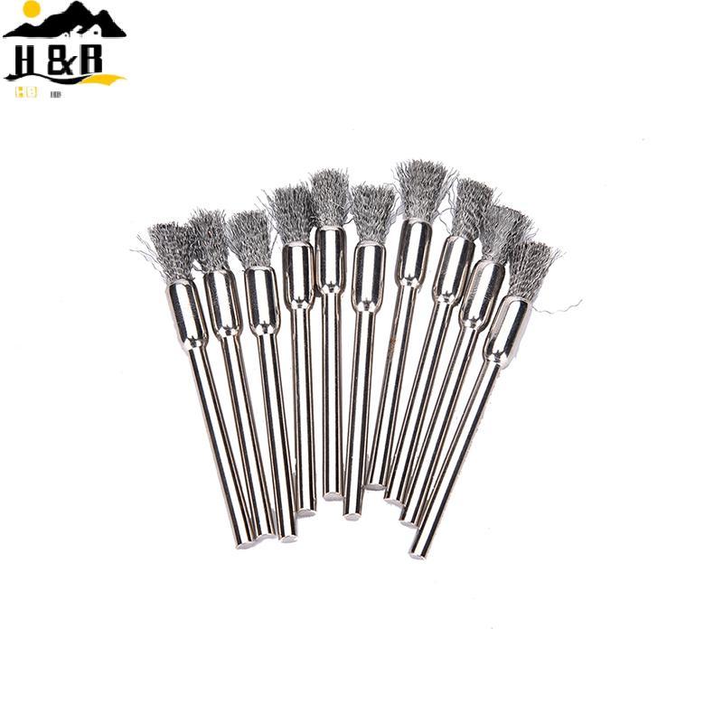 H&B ใหม่ 10 ชิ้น Mini Wire Brush แปรงถ้วยล้อสําหรับเครื่องบดหรือสว่าน 3x5 มม. {th}