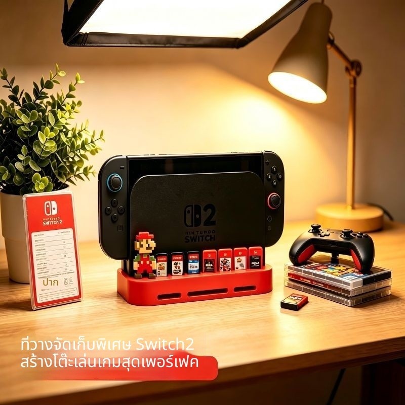 ที่วางตลับเกม Nintendo Switch 2 แบบตั้งแนวตั้ง พร้อมฐานวางและที่ชาร์จ สำหรับจัดโต๊ะและโชว์