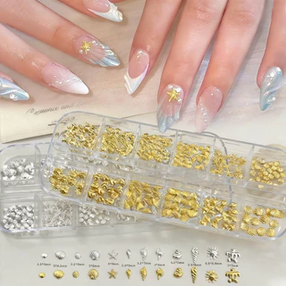 ฤดูร้อน Ocean Theme สติกเกอร์เล็บเปลือกปลาดาว Moon Charms ทองเงิน 12 กริด DIY ตกแต่งเล็บ KOULDAN