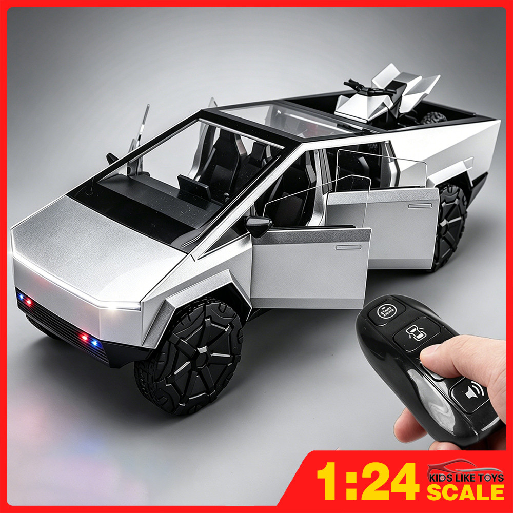 KLT 1:24 Tesla Cybertruck Pickup โมเดลรถเหล็กรถโลหะผสมของเล่นของขวัญสําหรับเด็กเด็กผู้หญิง