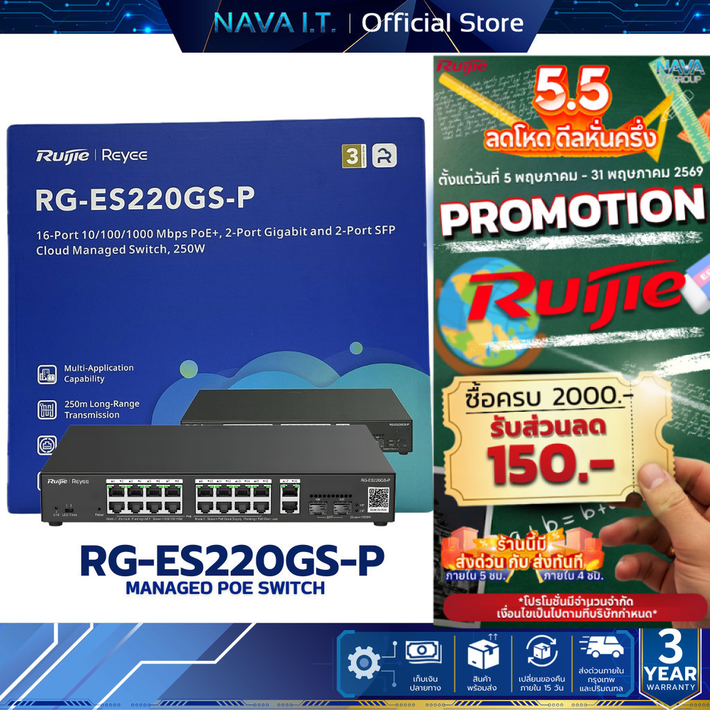 Ruijie Reyee RG-ES220GS-LP/RG-ES220GS-P 20-Gigabit Port Smart Cloud Managed PoE Switch