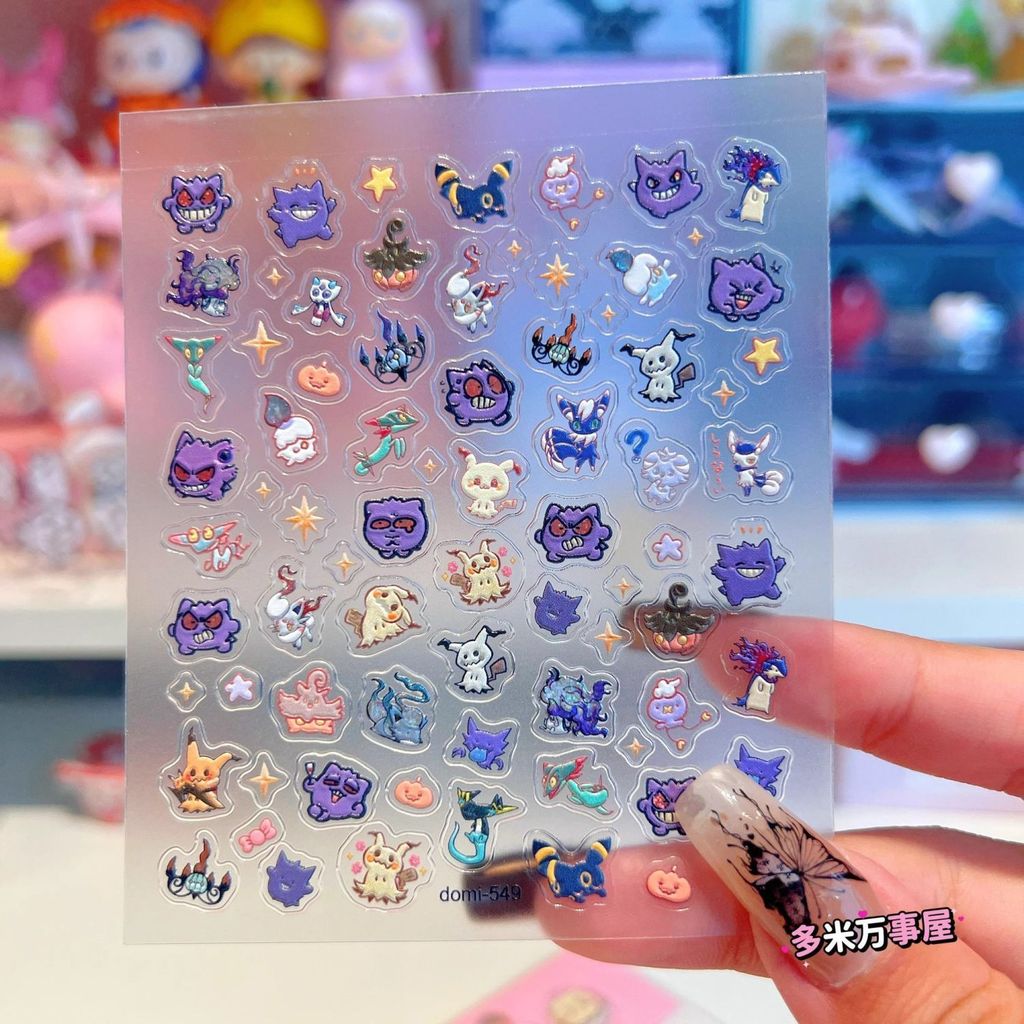 ใหม่น่ารักPokémon Series Ghostนูนสติกเกอร์แต่งเล็บBlack Devilกาวกันน้ําDiyตกแต่งเล็บ
