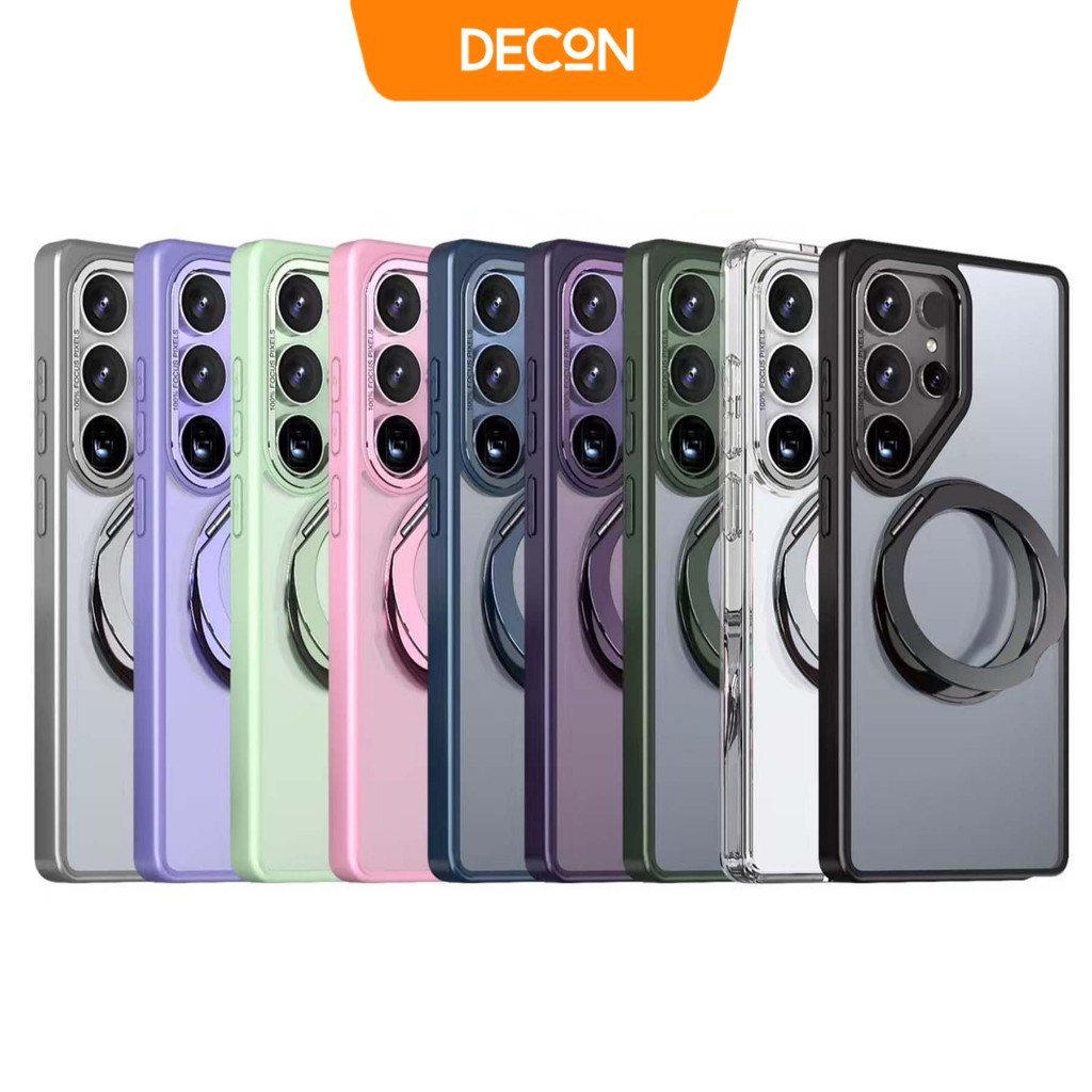 DECON MagStand เคสหลังขุ่น ขอบสี พร้อมขาตั้งหมุน 360 องศา กันเลนส์กล้อง (S26U / S25U / S24U / S24FE)
