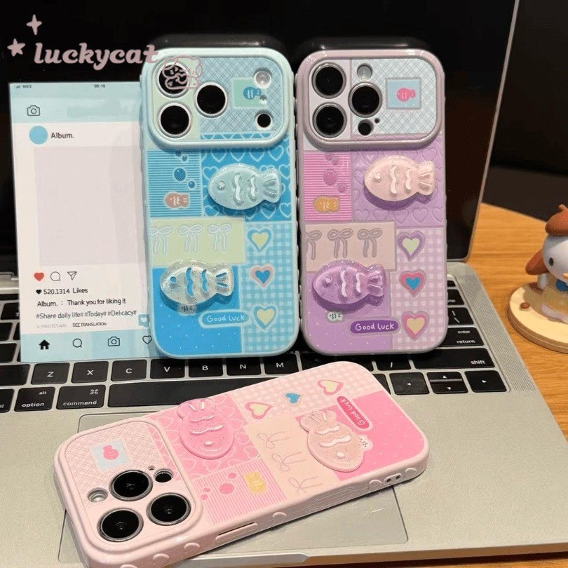 3D DIY คริสตัลที่มีสีสันปลาด้านข้างรูปหัวใจเคสโทรศัพท์สําหรับ iPhone 17 16 15 14 13 12 11 Pro Max