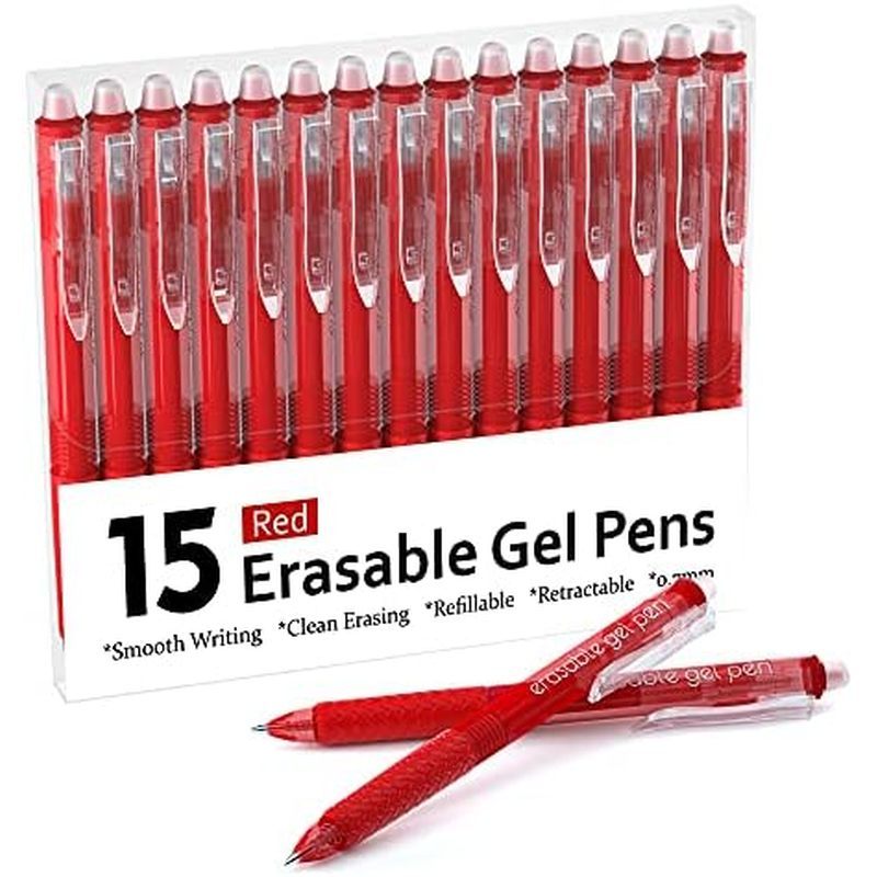 Erasable Gel Pens, 15 Pack Red Retractable Erasable Pens Clicker, Fine Point, Make Mistakes Disappea