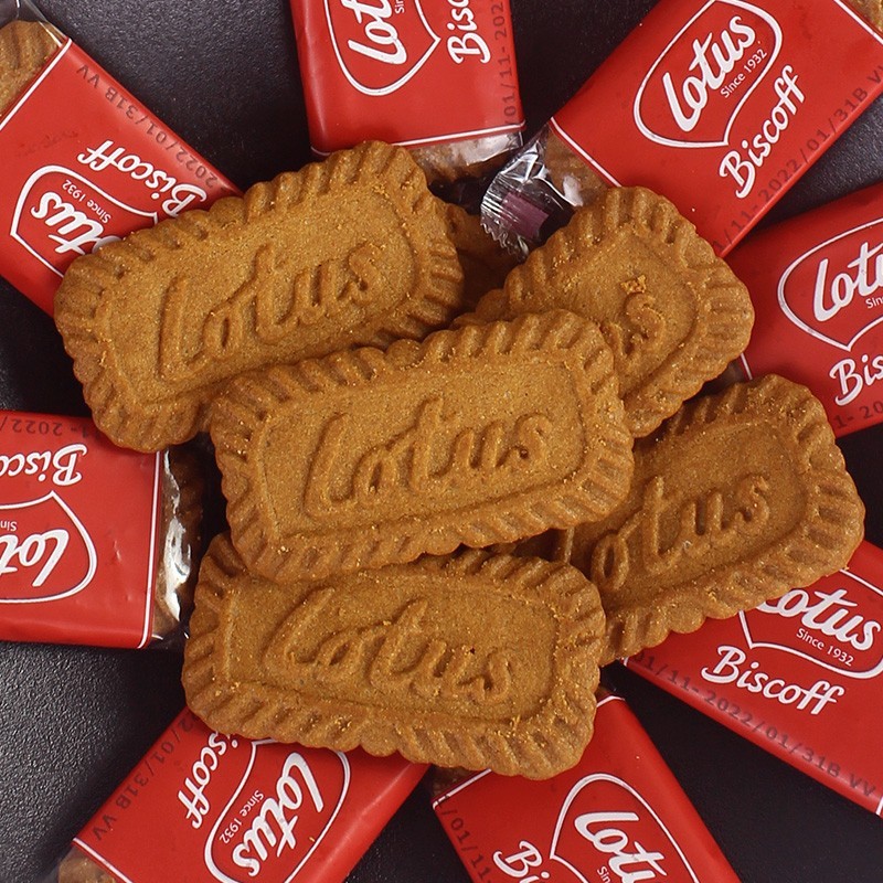 ขายร้อนเบลเยียมนําเข้าขนม Lotus Lotus Heqing Coffee Caramel Sandwich Biscuits 312.5g * 93g แพ็คเกจรว