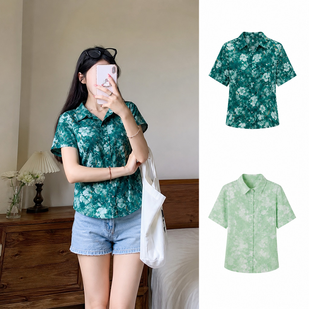 เสื้อเชิ้ตลายดอก S-2XL เสื้อเชิ้ต คอปก แขนสั้น พิมพ์ลายกราฟิก เนื้อผ้านิ่ม ใส่สบาย ใส่เที่ยวสงกรานต์ได้ t0002#