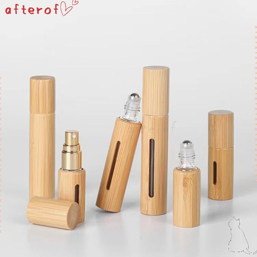 AFTEROF ขวดลูกกลิ้ง, ชุดเดินทางพร้อมลูกกลิ้งสแตนเลสม้วนไม้ไผ่บนขวด, แบบพกพา 3ml/5ml/10ml/15ml ขวดรีฟ