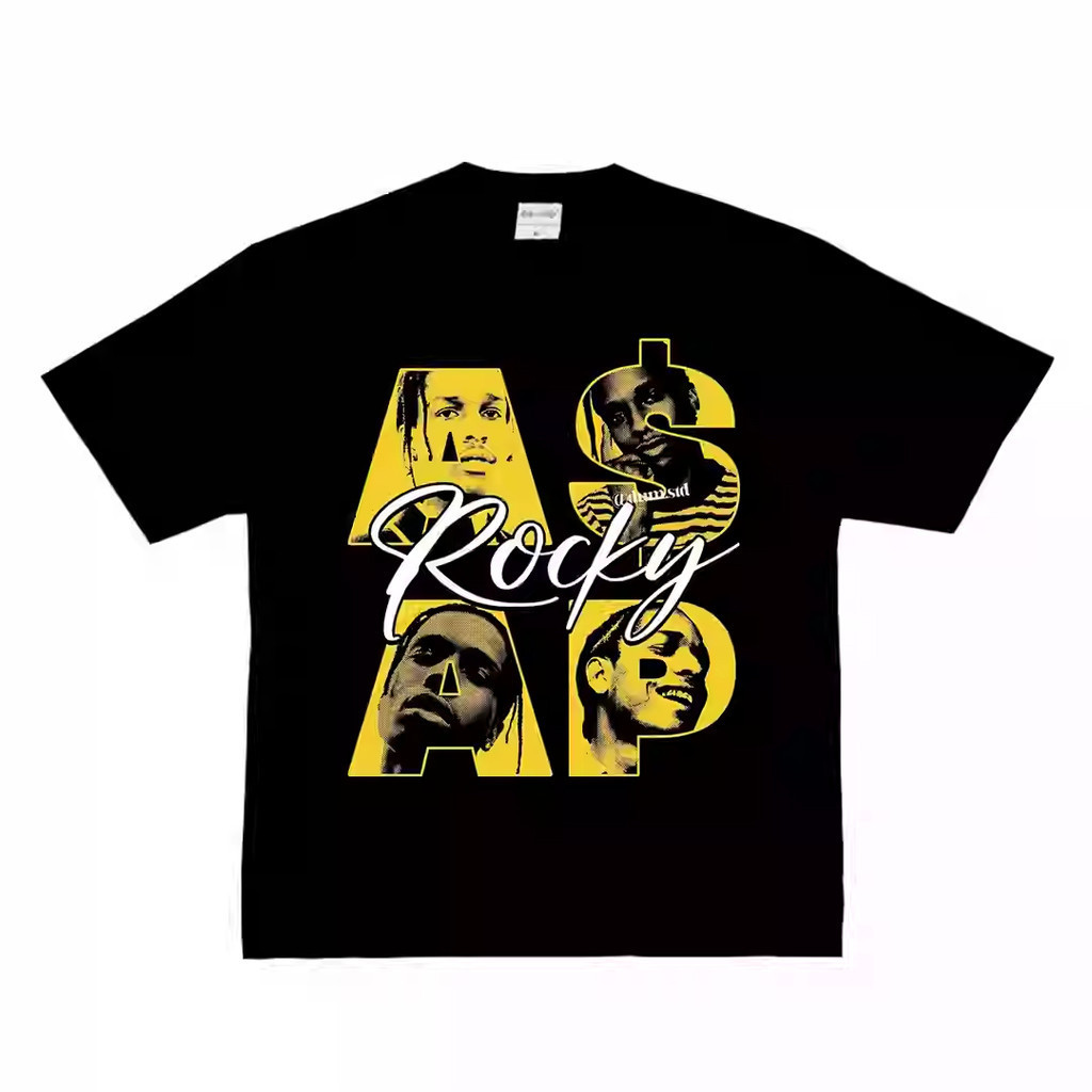 E6J0 ฤดูร้อนผู้ชายเสื้อยืดผ้าฝ้าย 100% ASAP Rocky สไตล์อเมริกันคอเล็ก Do Old Retro Street Instagram 