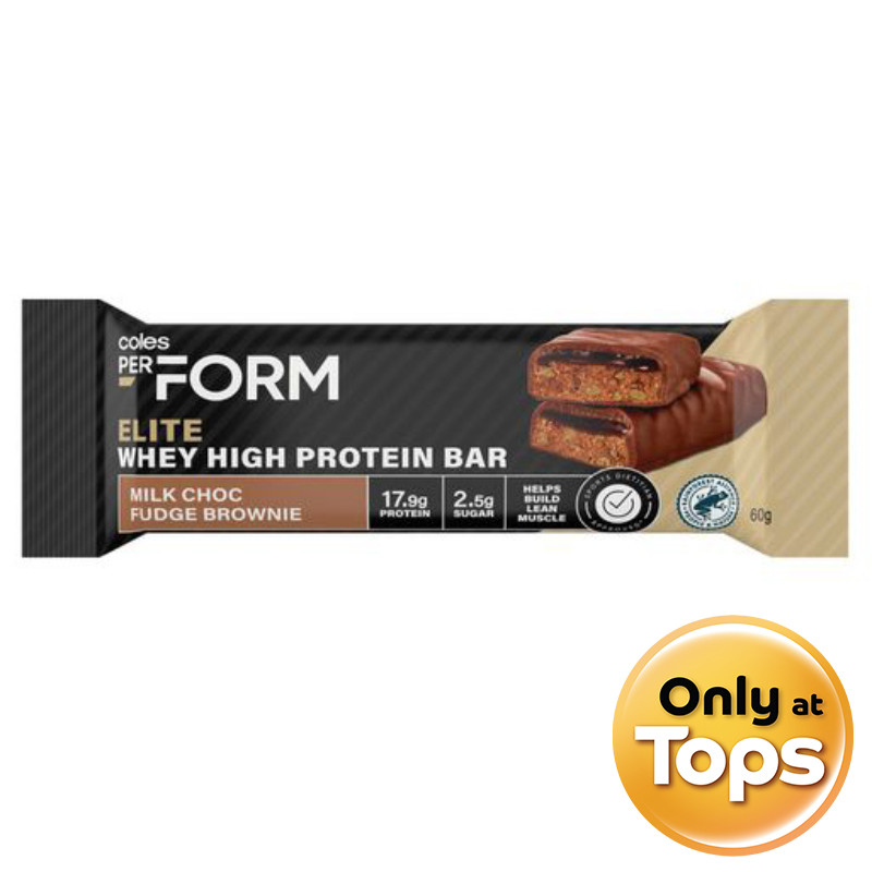 โคลส์มิลค์ช็อกฟัดจ์บราวน์นี่โปรตีนบาร์ 60ก Coles Milk Choc Fudge Brownie Protein Bar 60g [9348372593