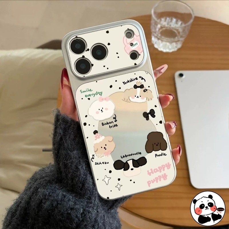 น่ารักลูกสุนัขกระจกเคสโทรศัพท์สําหรับXiaomi 17 Pro Max 15 15T 14 14T 13 13T 12 Ultra 12T 12S 12X Mi 11 11X 11i Pro Lite 5G 4Gฝาครอบหรูหราการ์ตูนสุนัขInsสไตล์เงินปลอกอ่อน