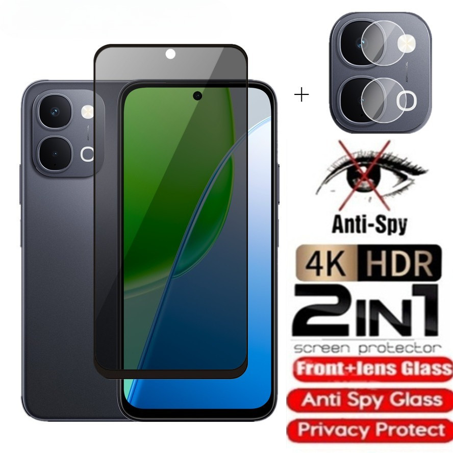 2in1 กระจกนิรภัยส่วนตัวสําหรับ iQOOZ11x iQOO Z11X 5G Anti-Spy ป้องกันหน้าจอ 9H คลุมทั้งหมด Anti Peek