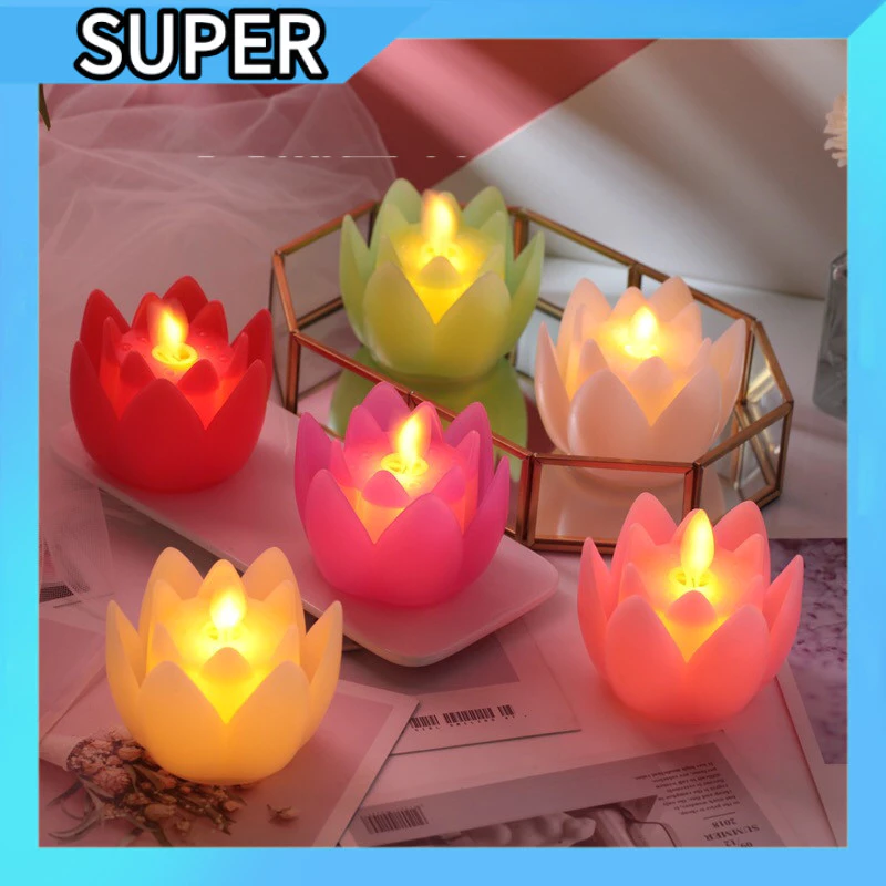 เทียน LED รูปดอกบัว 🌸 ไฟสลัวนวล ✨ บูชา ทำบุญ 🙏 ตกแต่งบ้าน 🏠A00215