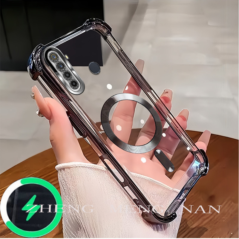 เหมาะสําหรับRealme 5 5i 5s C3 6iเคสโทรศัพท์รูปแบบCDแหวนดูดแม่เหล็กTPU anti drop soft Shellสายรัด0050