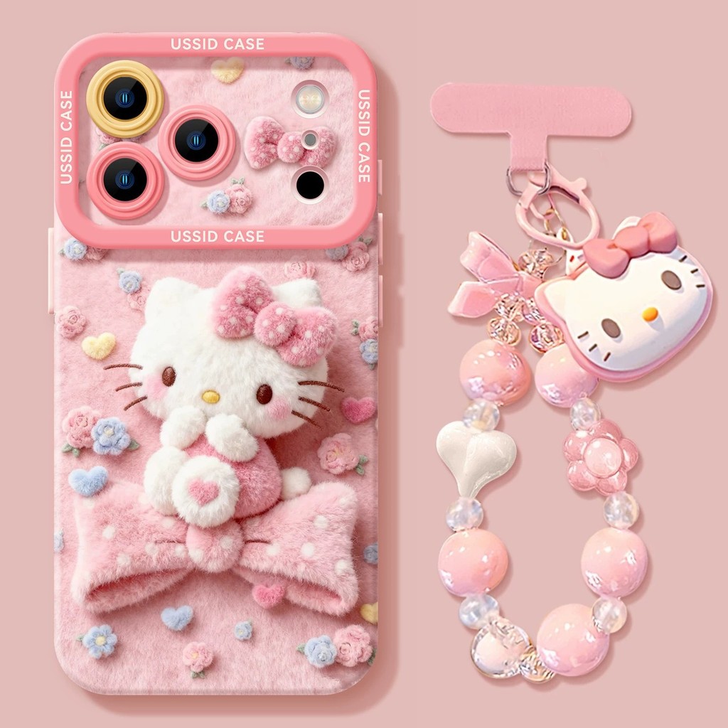 [แมวสีชมพูน่ารักสไตล์ใหม่] เคสโทรศัพท์ ไอโฟน 17/16โปรแม็กซ์ ซิลิโคน 15/14/13 สร้อยข้อมือ 12/11 กันกระแทก