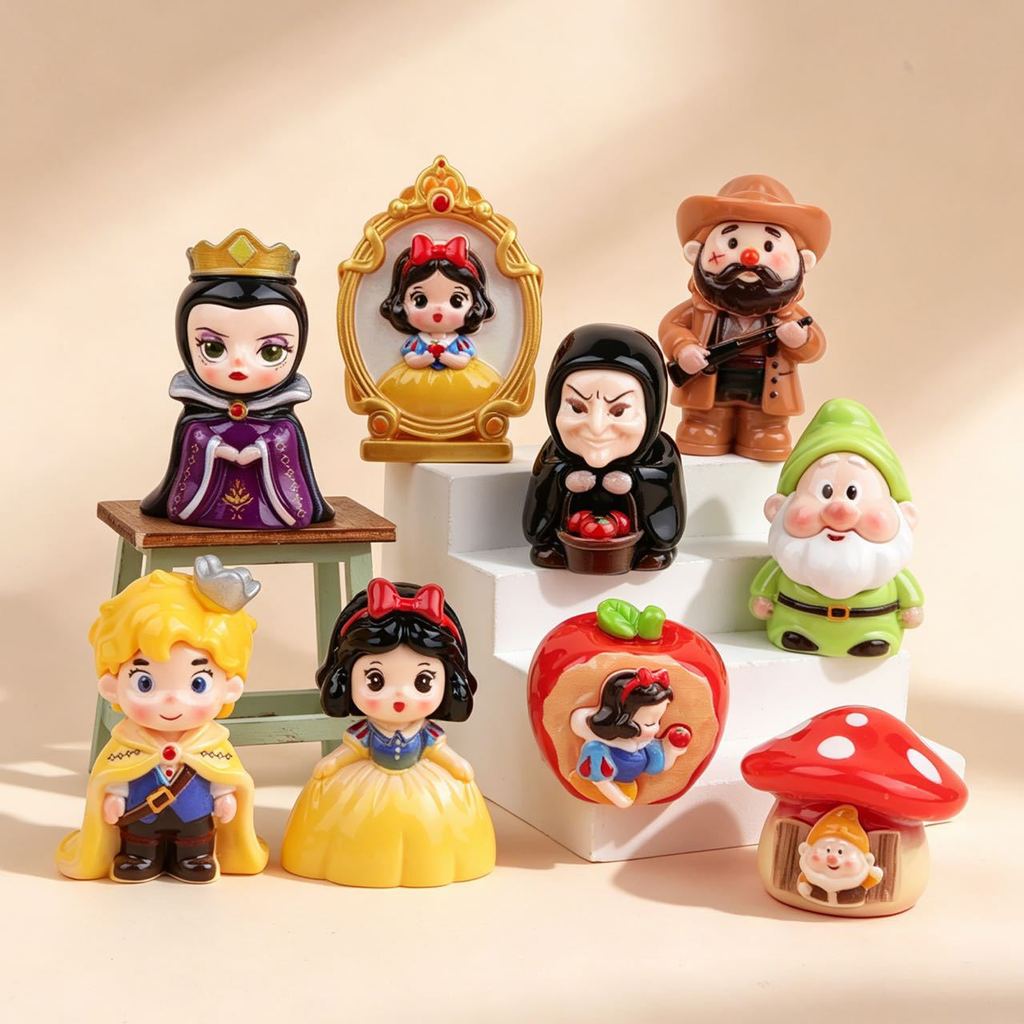 9PCS Snowwhite Princess Forest Adventure Fairy Tale รูป 3D เรซิ่น Charms สําหรับ DIY888