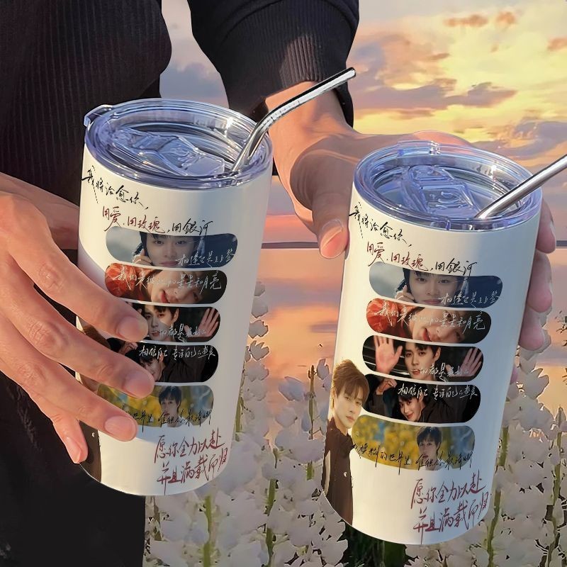 Zhao Kechun Creative Unique Thermos Cup with Straw Coffee Cup Stainless Steel Handy Cup Portable Hig