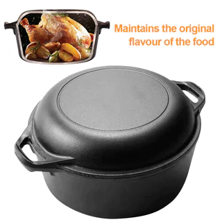 [Elizabeth1.th] 2 in 1 Iron Dutch Oven หม้อเตาอบ Dutch พร้อม Dual Handles Skillet ชุดเครื่องครัวสําหรับขนมปังทอดเบเกอรี่ Camping BBQ [Elizabeth1.th]