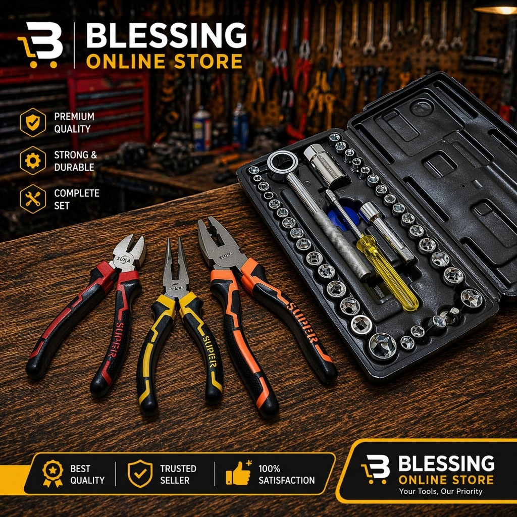 แพ็คเกจ SHOCK WRENCH 40 ชิ้น + ชุด PLIERS 3 ชิ้น (COMBINATION + WRENCH + CUT) / แบรนด์ ALSO AVAILABL