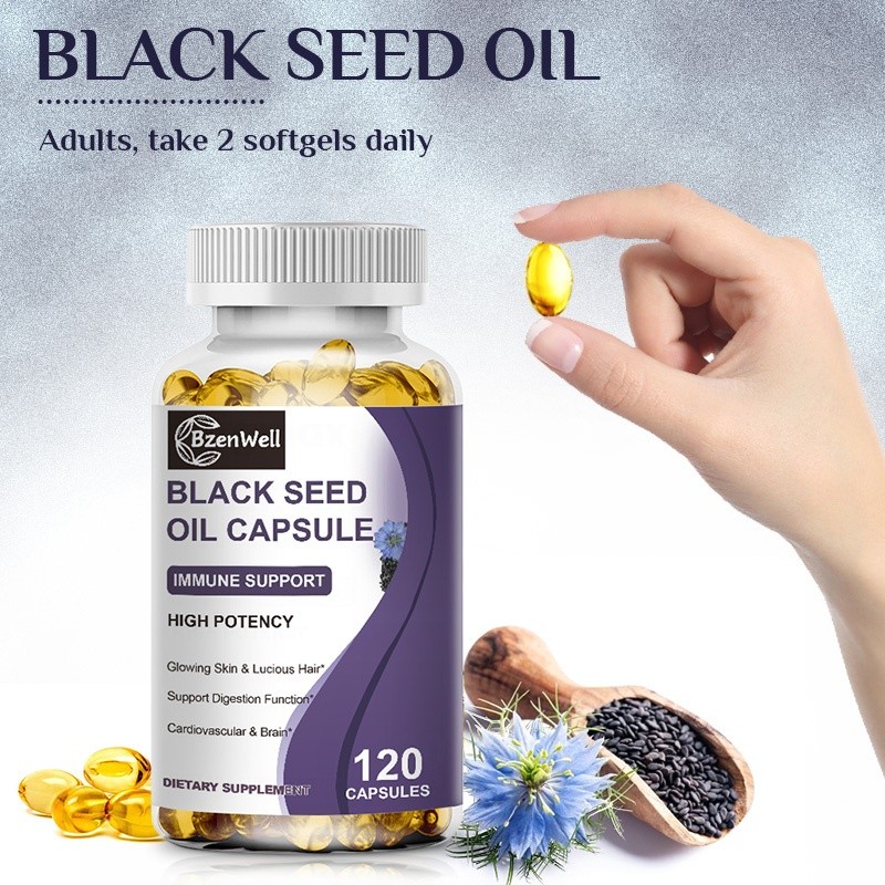 Bzenwell น้ำมันเมล็ดดำ 1000mg - น้ำมันกดเย็น Nigella Sativa Aids ในสุขภาพการย่อยอาหาร, การสนับสนุนภูมิคุ้มกัน