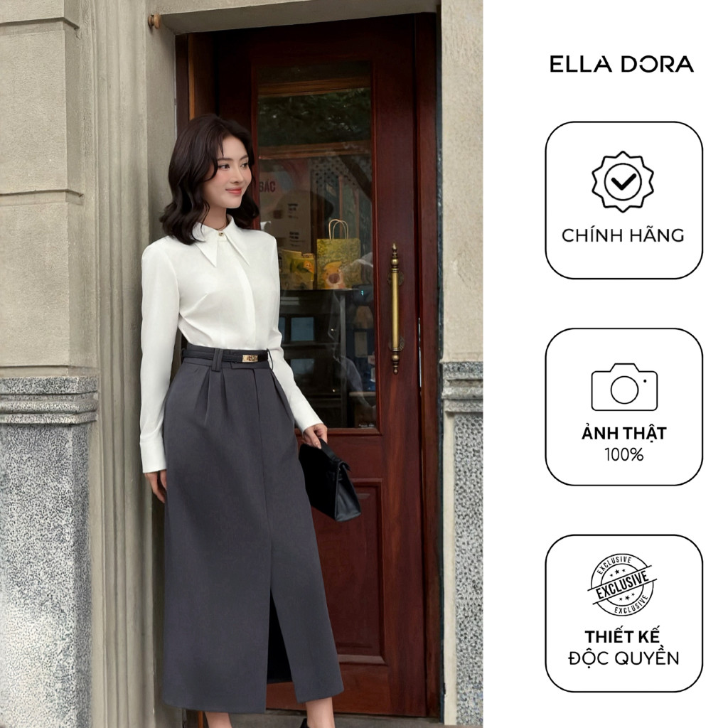 เสื้อเชิ้ตผู้หญิง ELLA DORA ดีไซน์รั้งซ่อนและคอปกปุ่ม รูปทรงหลวมหรูหรา [SM168LA]