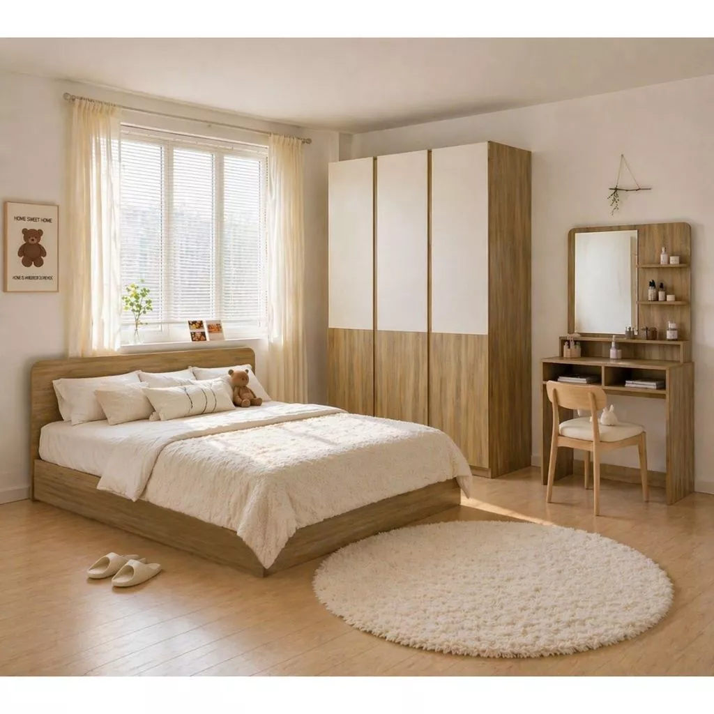 Koncept Furniture ชุดห้องนอน รุ่น Haelin ขนาด 5 ฟุต สีไม้โทนอ่อน แบรนด์ KONCEPT FURNITURE