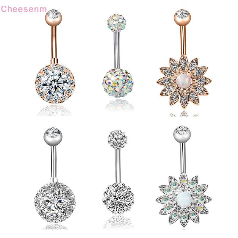 Cheenm 3 ชิ้น/เซ็ตสแตนเลสคริสตัลโอปอล Belly ปุ่มแหวน Navel เจาะเครื่องประดับ TH