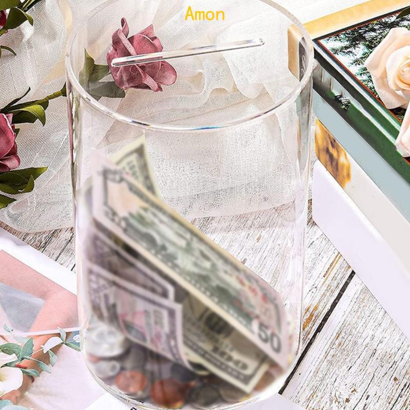 Amon Solid Acrylic Coin Banks Visible Saving Progress Piggy Banks สําหรับตกแต่งบ้าน