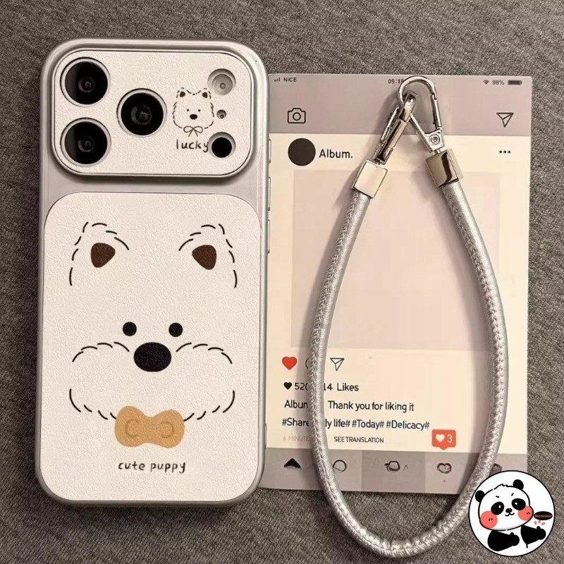 SAMSUNG น่ารักลูกสุนัขเคสโทรศัพท์พร้อมเชือกเส้นเล็กสําหรับSamsung Galaxy S26 S25 Edge S24 S23 S22 S21 S20 FE Lite Plusหมายเหตุ20 Ultra 5G 4G PUปกหนังการ์ตูนสุนัขInsสไตล์ปลอกนุ่ม
