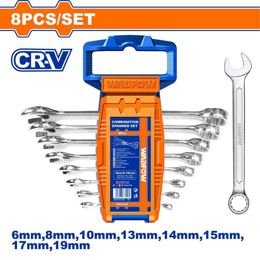 [WSP1208] WADFOW ชุด spanner รวม 8 ชิ้น / 6-19 มม. WSP1208