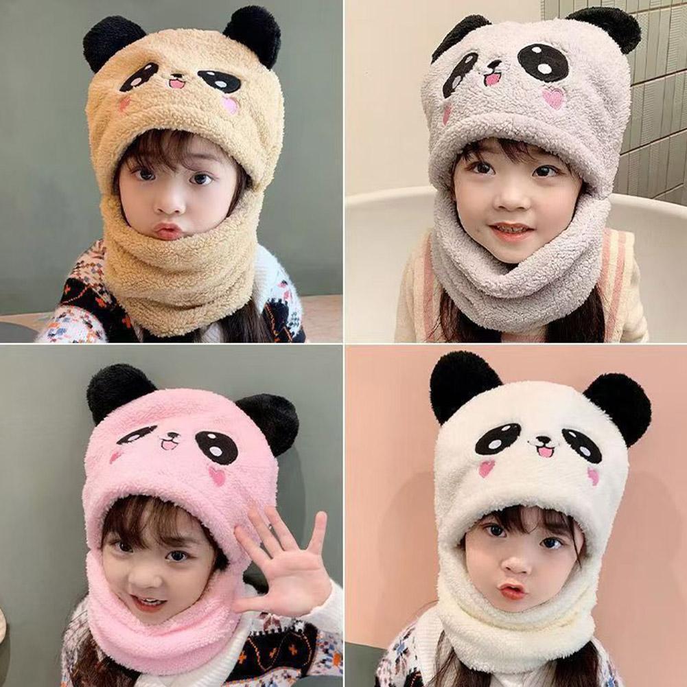 เด็กน่ารักs การ์ตูน Panda หมวกผ้าพันคอ Warm Windproof Face Protection Soft Plush หมวก T0v8