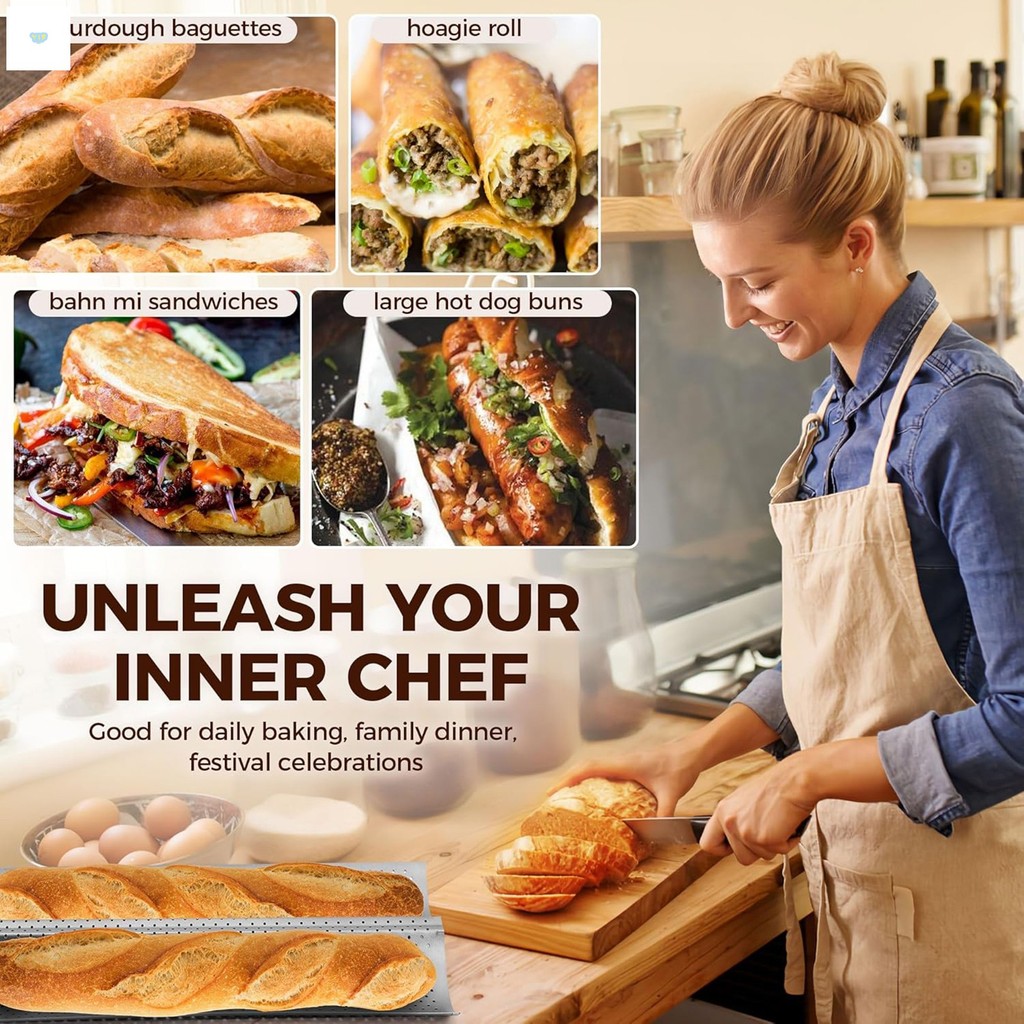 Baguette Nonstick-Pans สําหรับอบขนมปังฝรั่งเศส Premium 2 Slots Baguette-Tray สําหรับ Sourdough อบขนม