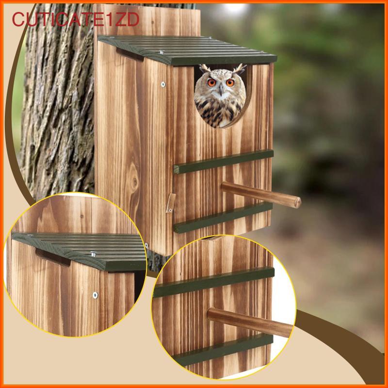 [cuticate1zd] Wood Bird House Bluebird House ทําความสะอาดง่าย Weatherproof ตกแต่ง Owl Bird Hut สําหร