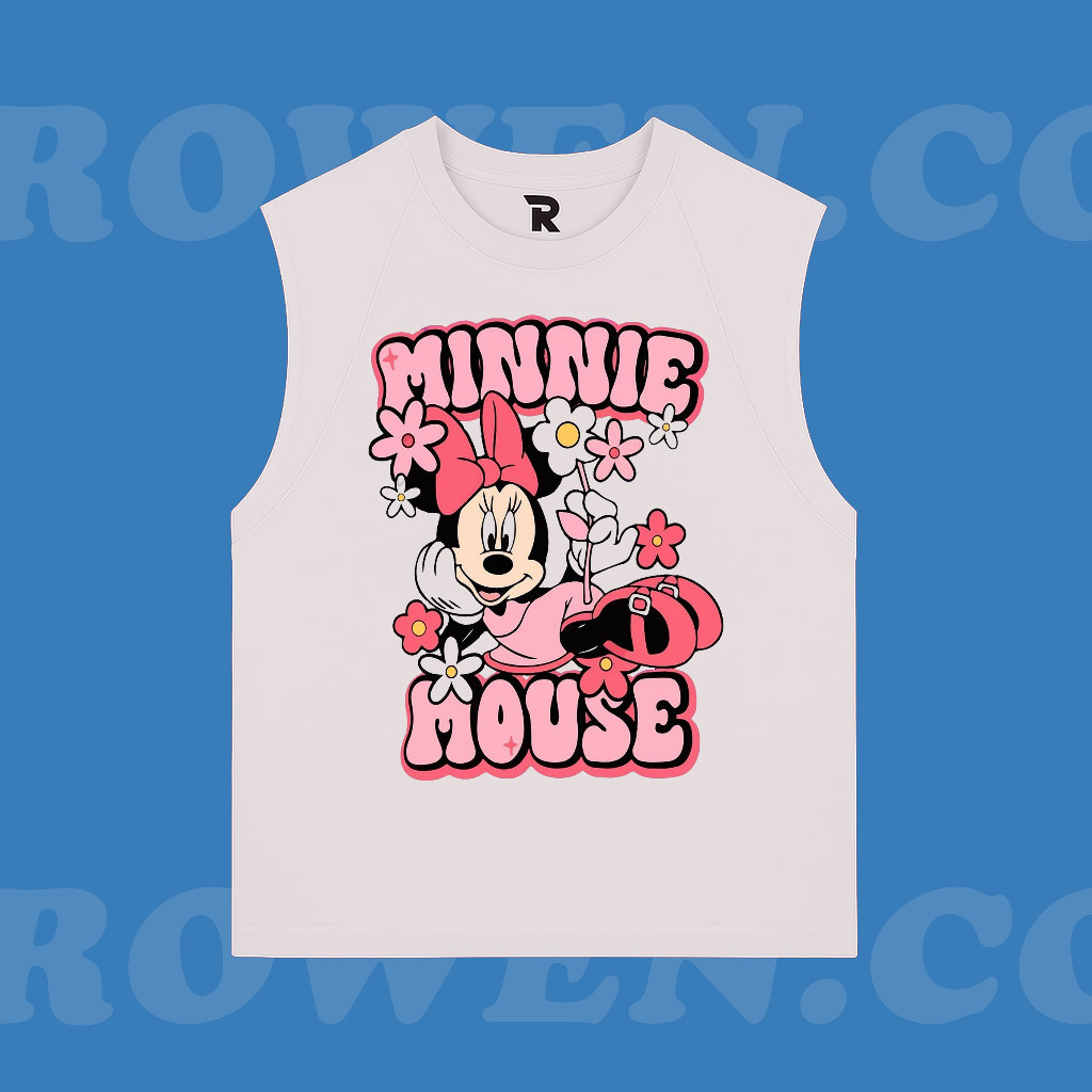 เสื้อกล้ามลาย Minnie Mouse Pink Floral Tank Top สไตล์คิวท์ ไม่ซ้ำใคร S-3XL