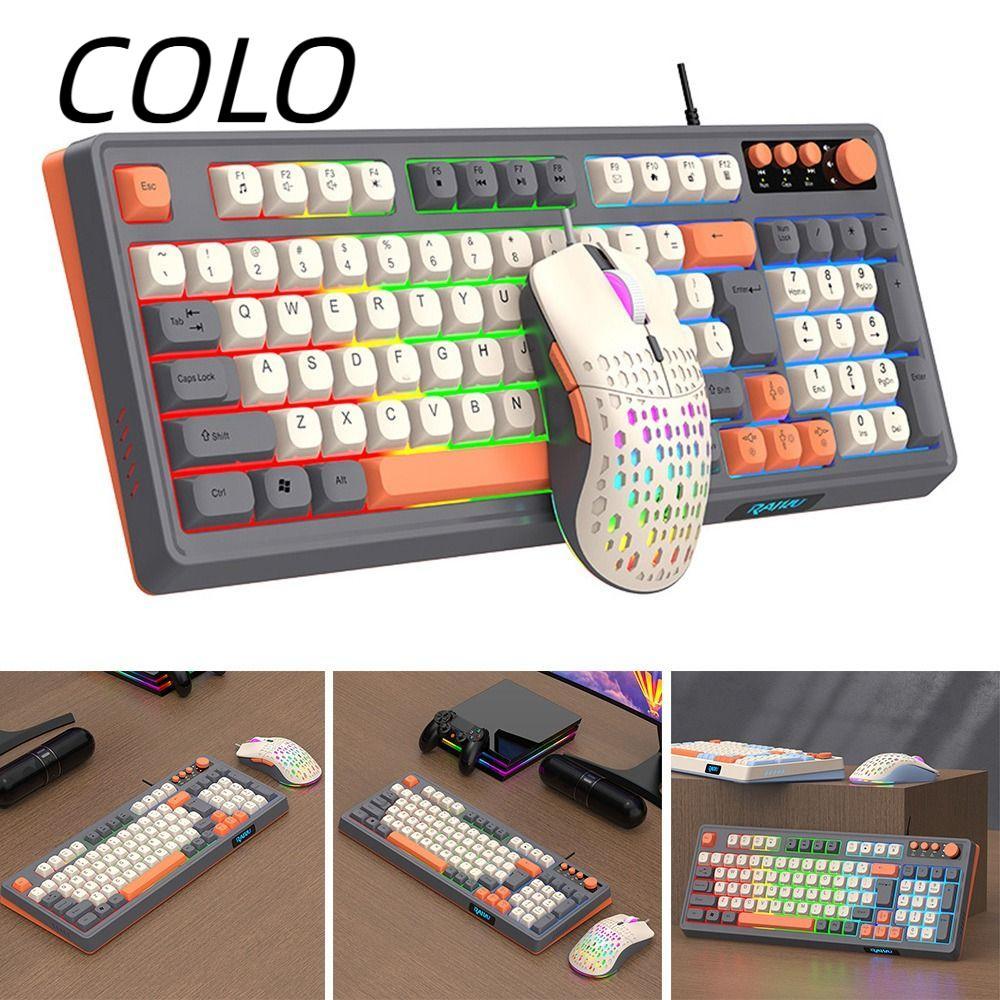 คีย์บอร์ด COLO RAID T98, ชุดเมาส์คีย์บอร์ดส่องสว่าง, การเชื่อมต่อ USB 98 เค้าโครงกุญแจสีรุ้งเกมคีย์บ
