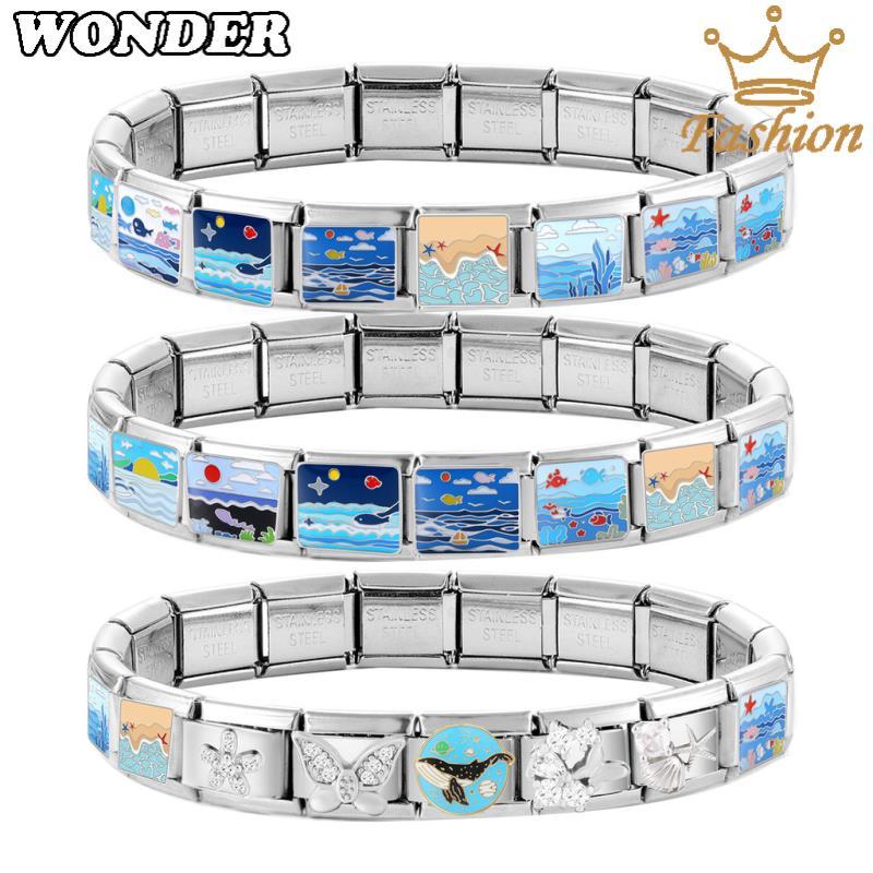 สร้อยข้อมือสแตนเลส ขนาด 9 มม., สไตล์วินเทจ อิตาเลียน charm เหมาะสำหรับการแต่งกายแบบเรโทรและทำเป็นของตกแต่งเอง