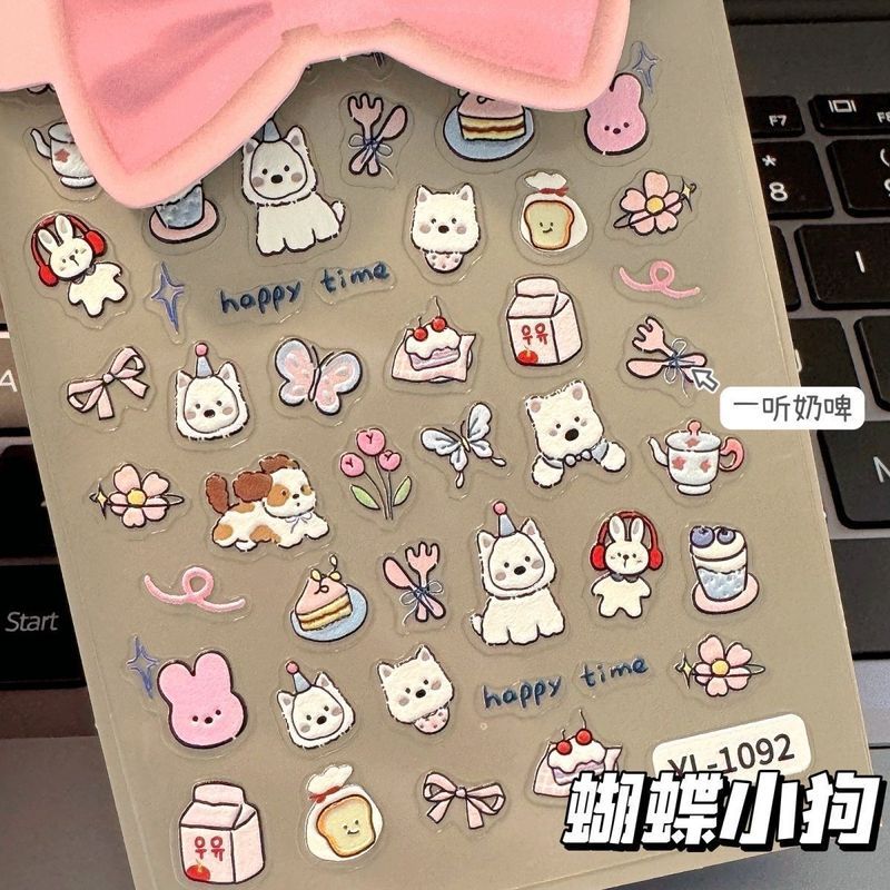 Ins风高颜值ccd贴纸呆萌狗狗浮雕立体美甲贴纸可爱指甲贴防水Ins style high aesthetic CCD stickers, cute dog relief 3D nail sticke