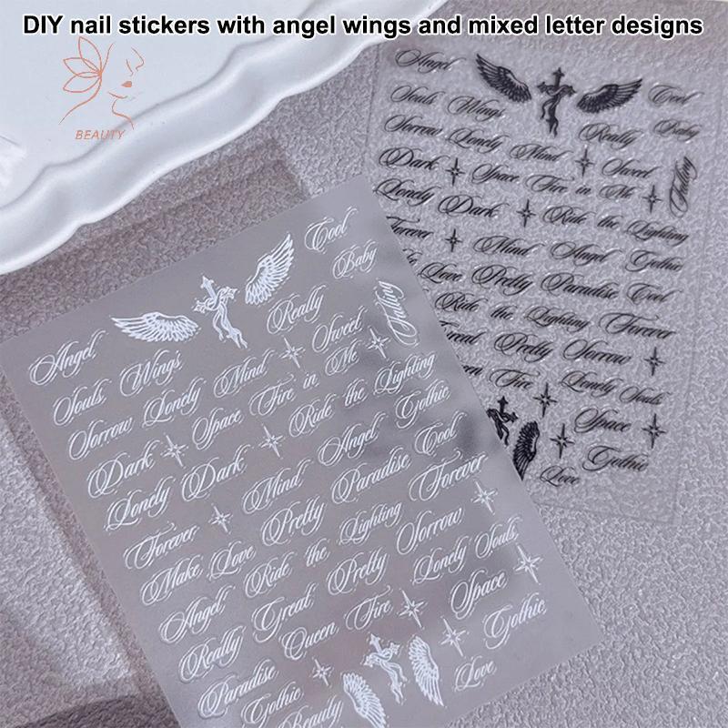 [maybeauty] 3D ตัวอักษรตัวอักษรเล็บ Stiers ปีกนางฟ้าสีขาวดีไซน์ผสม Decals อุปกรณ์เพ้นท์เล็บสําหรับบ้านและร้านทําผม {TH}